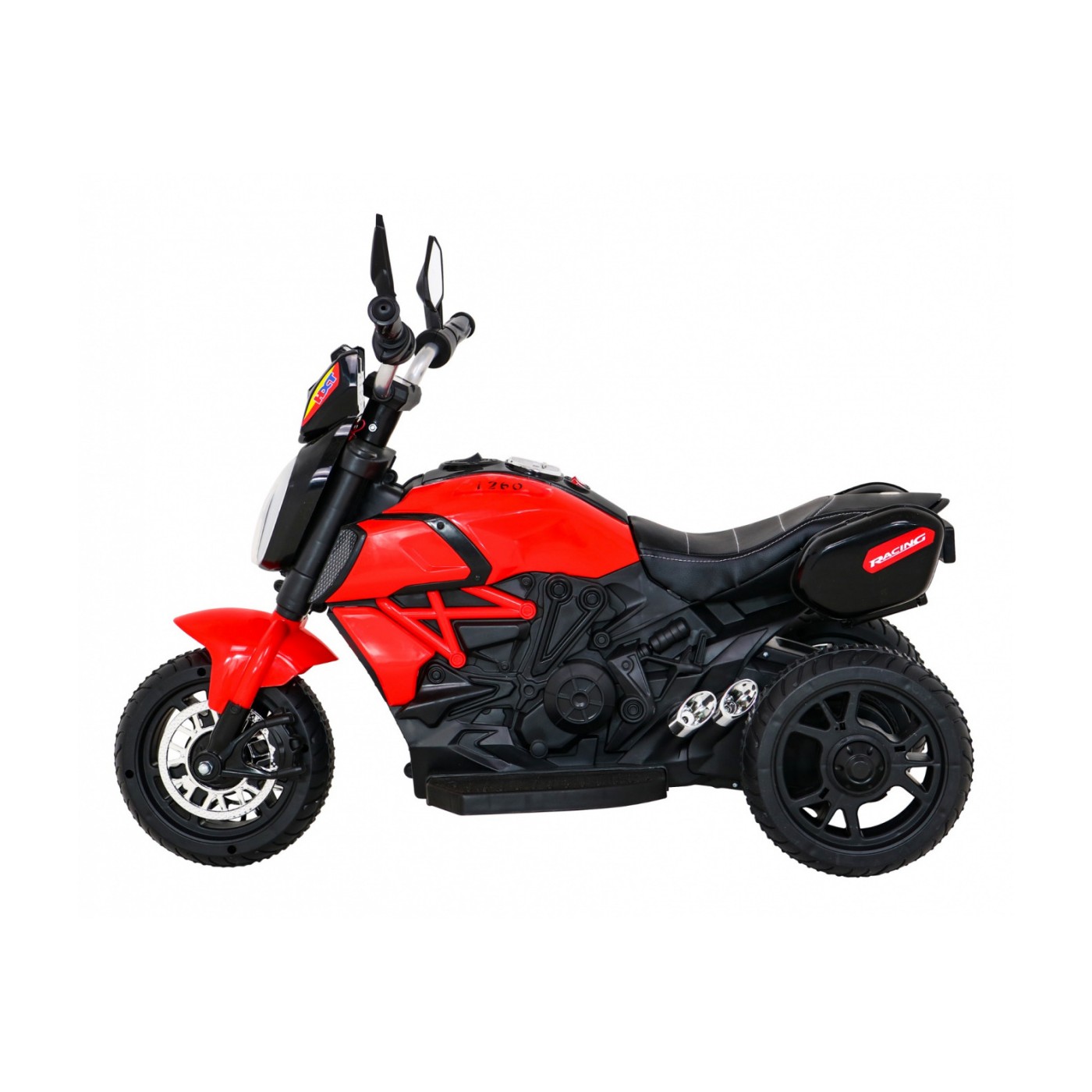 Rychlé turistické dětské dobíjecí motocykl červené + audio + světla + eko kůže