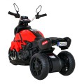 Rychlé turistické dětské dobíjecí motocykl červené + audio + světla + eko kůže