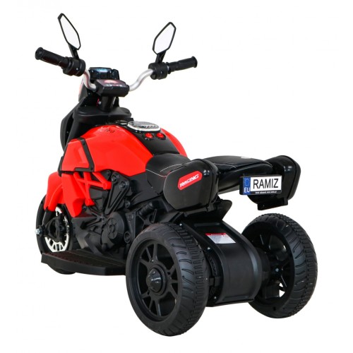 Rychlé turistické dětské dobíjecí motocykl červené + audio + světla + eko kůže