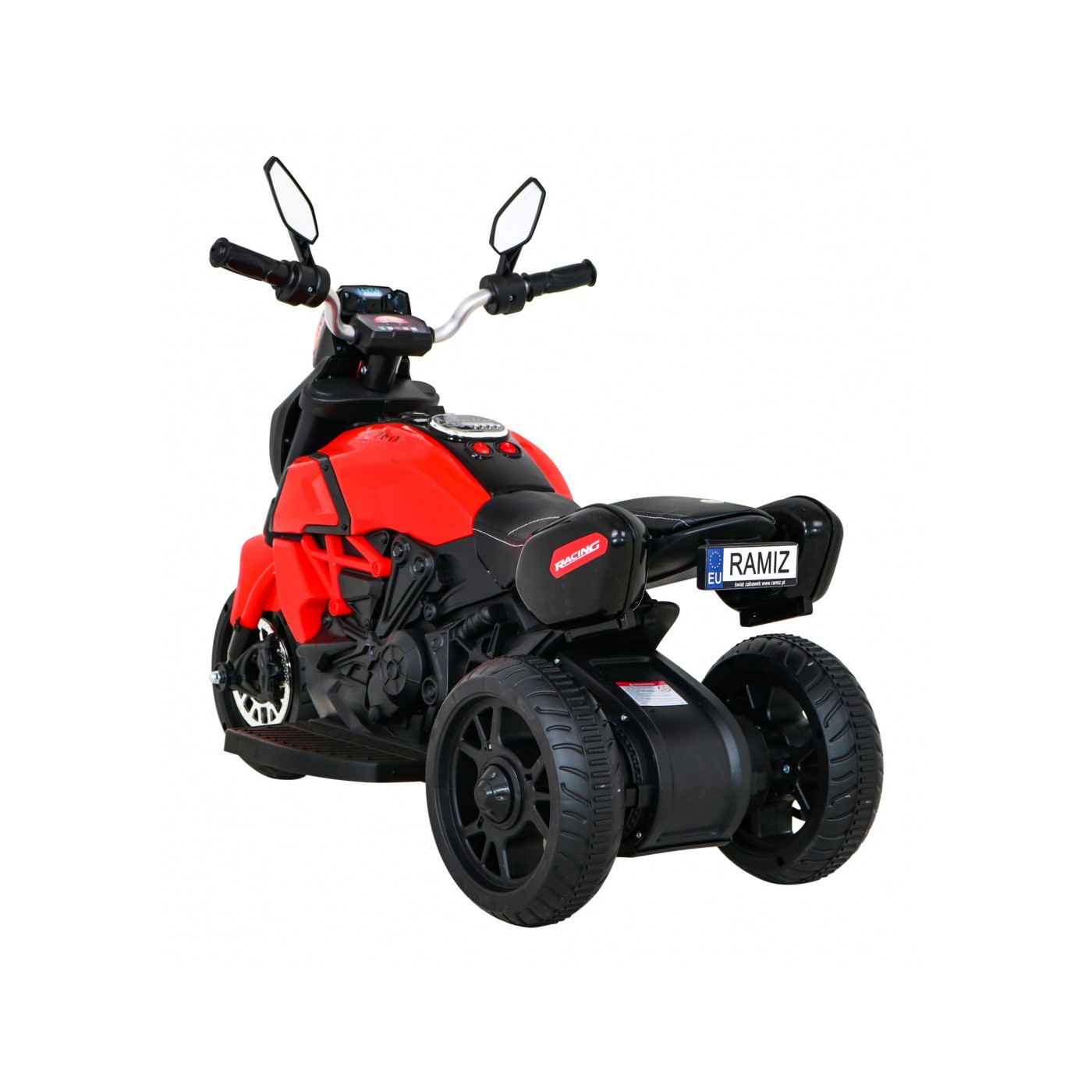 Rychlé turistické dětské dobíjecí motocykl červené + audio + světla + eko kůže