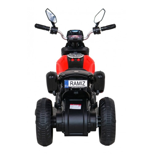 Rychlé turistické dětské dobíjecí motocykl červené + audio + světla + eko kůže