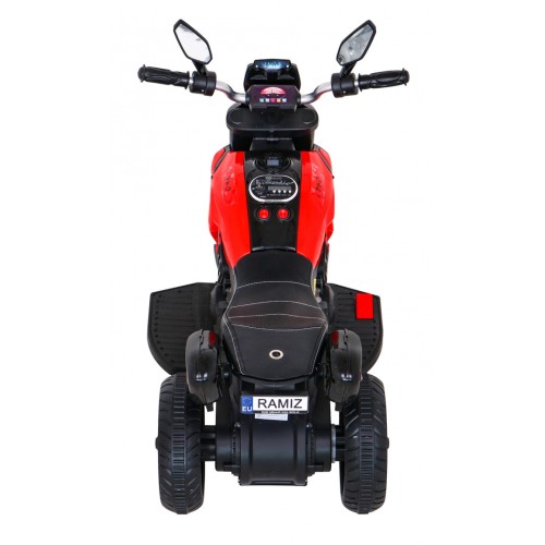 Rychlé turistické dětské dobíjecí motocykl červené + audio + světla + eko kůže