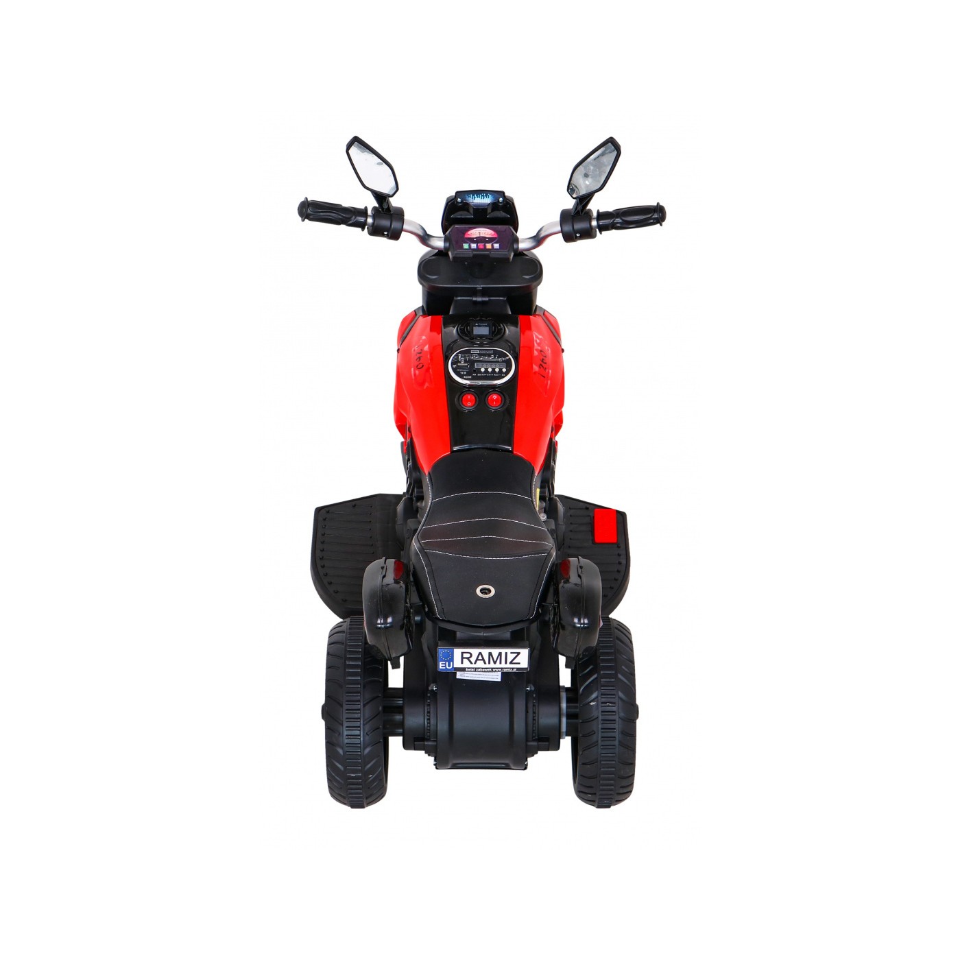 Rychlé turistické dětské dobíjecí motocykl červené + audio + světla + eko kůže