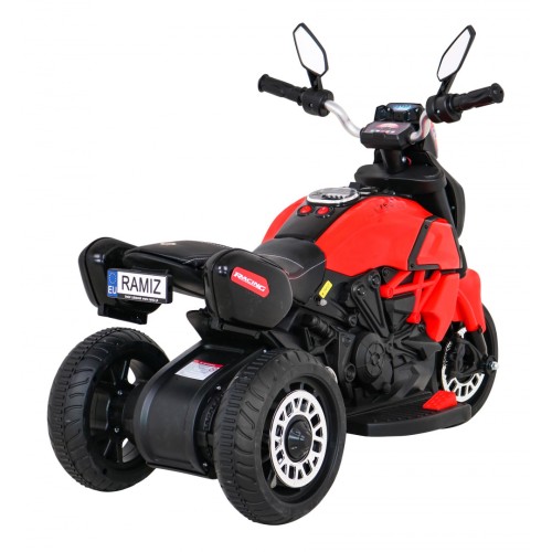 Rychlé turistické dětské dobíjecí motocykl červené + audio + světla + eko kůže