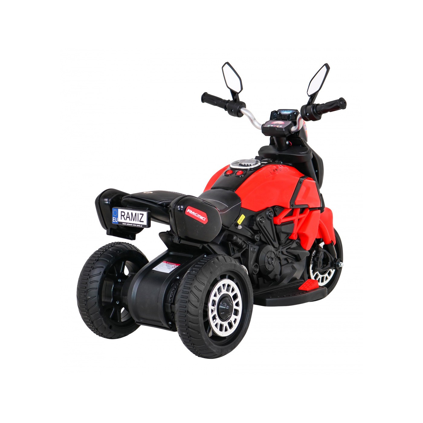 Rychlé turistické dětské dobíjecí motocykl červené + audio + světla + eko kůže