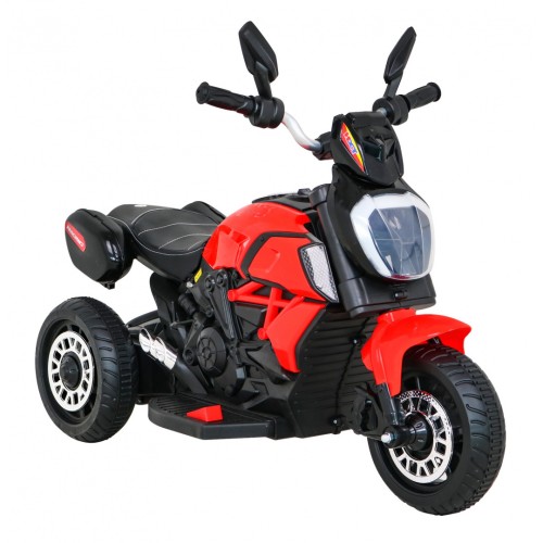 Rychlé turistické dětské dobíjecí motocykl červené + audio + světla + eko kůže