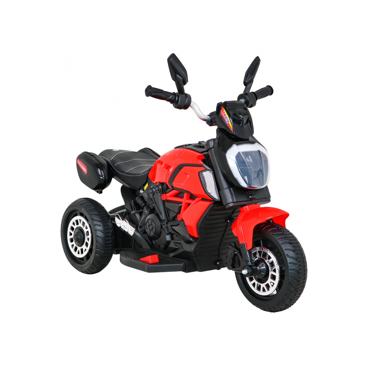 Rychlé turistické dětské dobíjecí motocykl červené + audio + světla + eko kůže