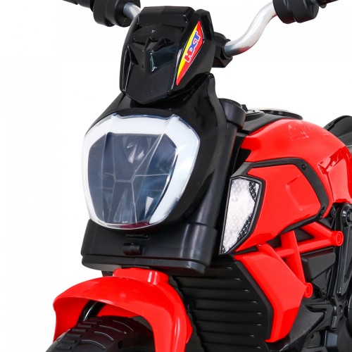 Rychlé turistické dětské dobíjecí motocykl červené + audio + světla + eko kůže