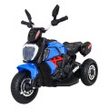 Rychlé turistické dětské dobíjecí motocyklové modré + audio + světla + eko kůže