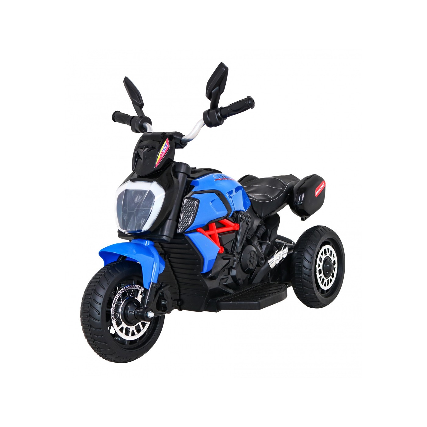 Rychlé turistické dětské dobíjecí motocyklové modré + audio + světla + eko kůže