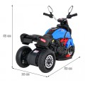 Rychlé turistické dětské dobíjecí motocyklové modré + audio + světla + eko kůže