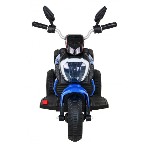 Rychlé turistické dětské dobíjecí motocyklové modré + audio + světla + eko kůže