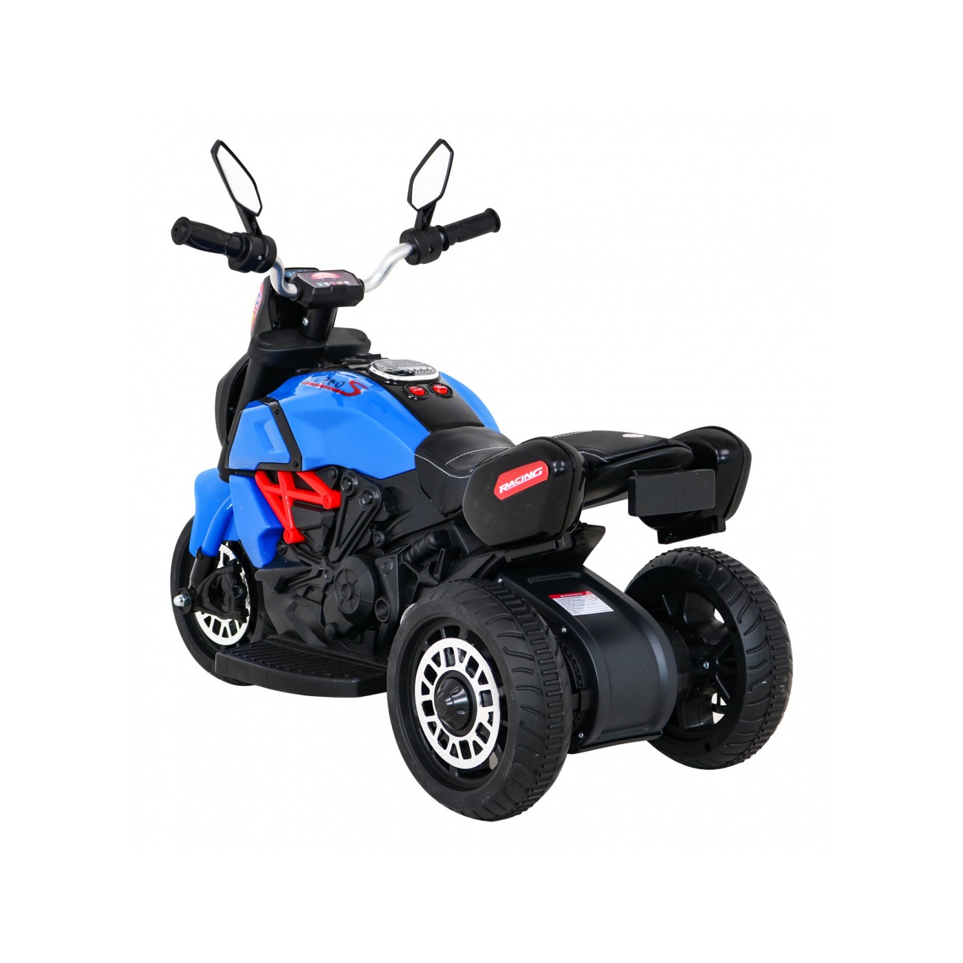 Rychlé turistické dětské dobíjecí motocyklové modré + audio + světla + eko kůže