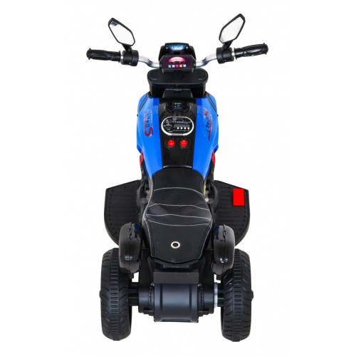 Rychlé turistické dětské dobíjecí motocyklové modré + audio + světla + eko kůže