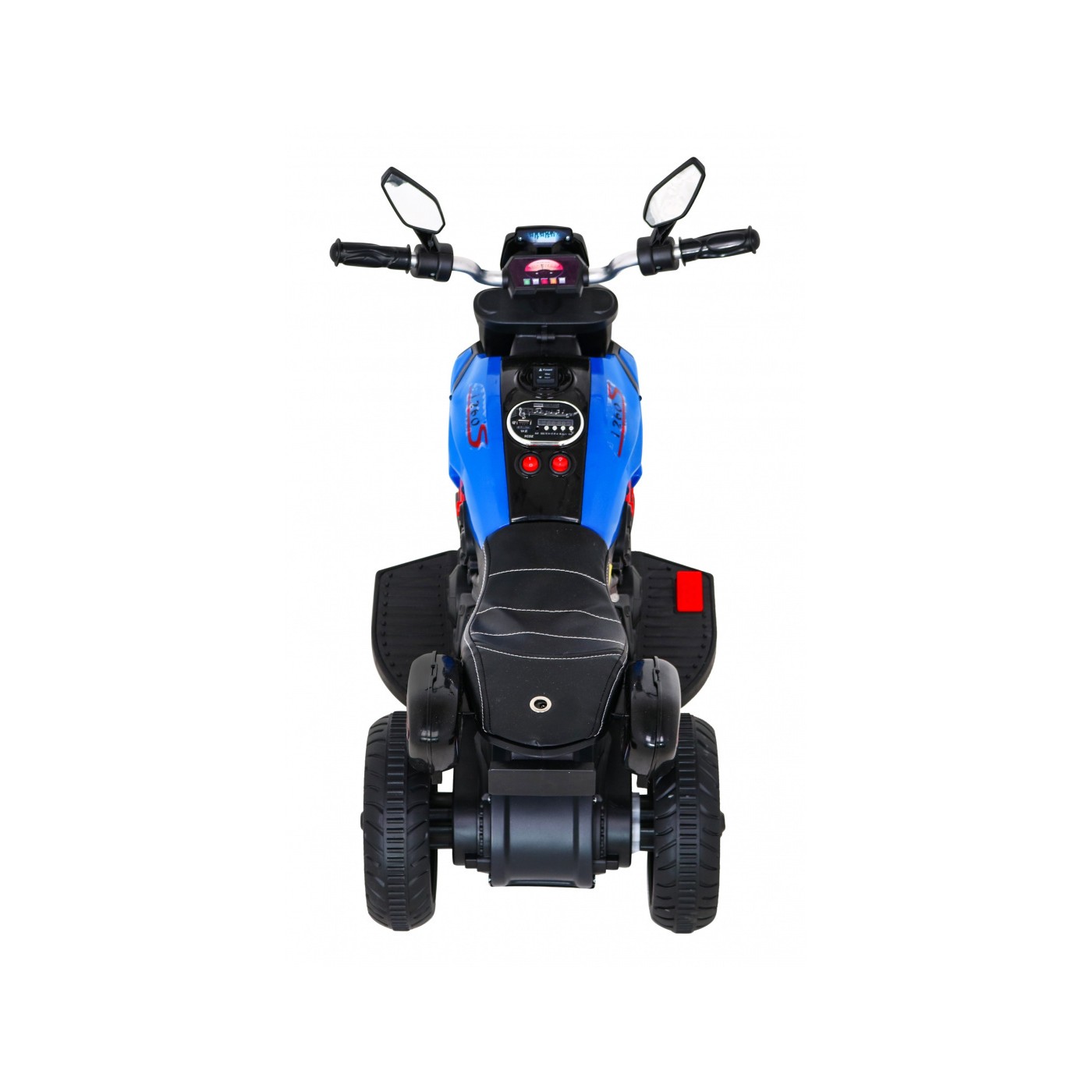 Rychlé turistické dětské dobíjecí motocyklové modré + audio + světla + eko kůže