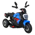Rychlé turistické dětské dobíjecí motocyklové modré + audio + světla + eko kůže