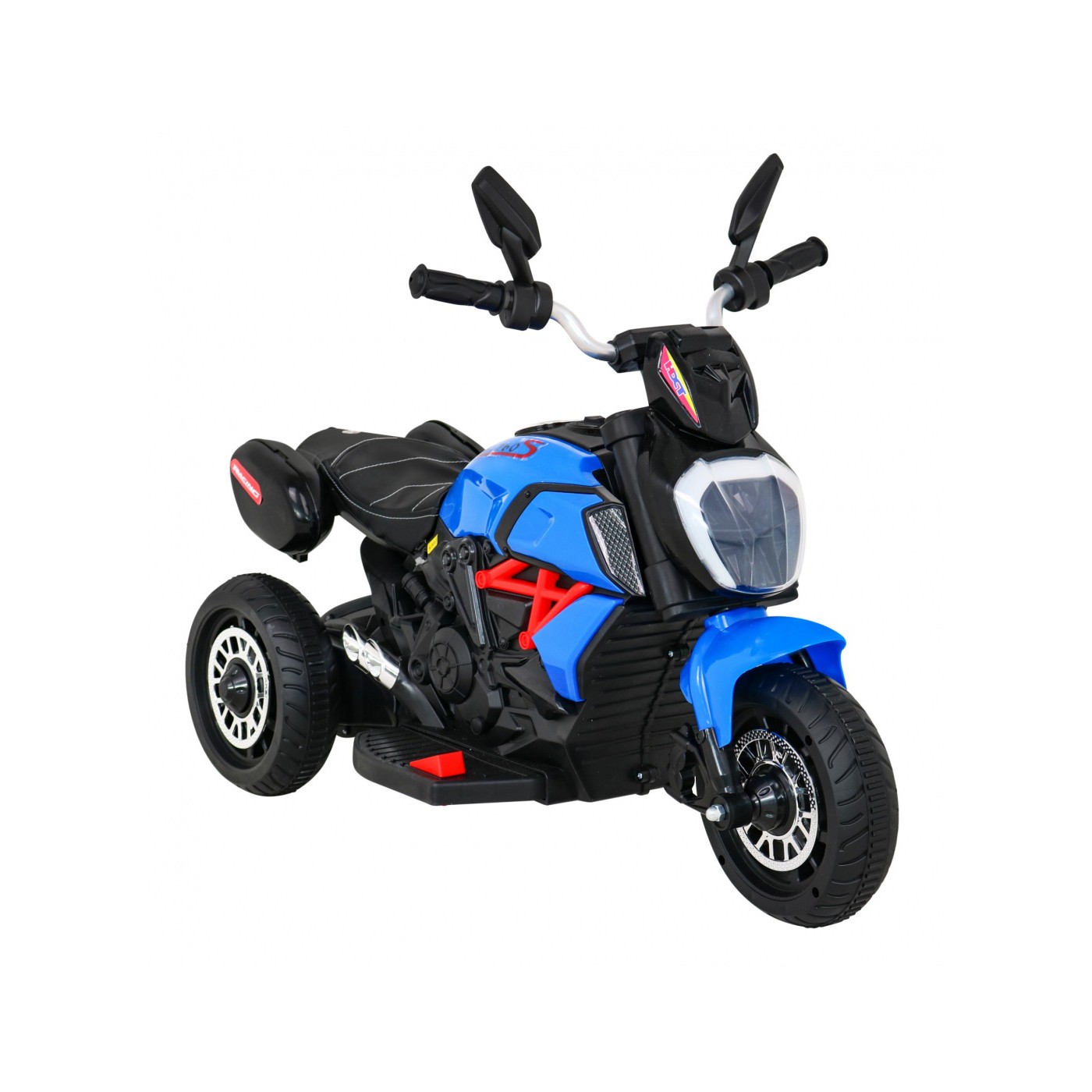 Rychlé turistické dětské dobíjecí motocyklové modré + audio + světla + eko kůže