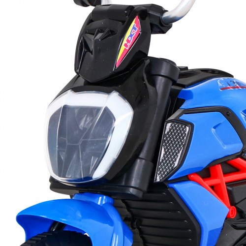 Rychlé turistické dětské dobíjecí motocyklové modré + audio + světla + eko kůže