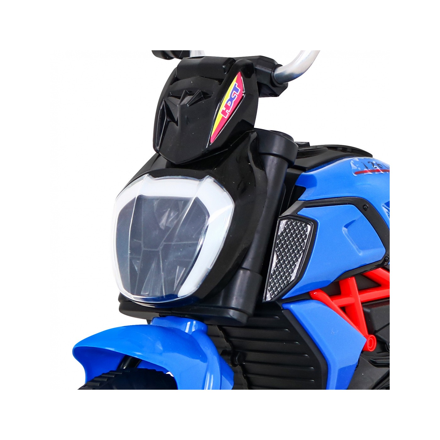 Rychlé turistické dětské dobíjecí motocyklové modré + audio + světla + eko kůže