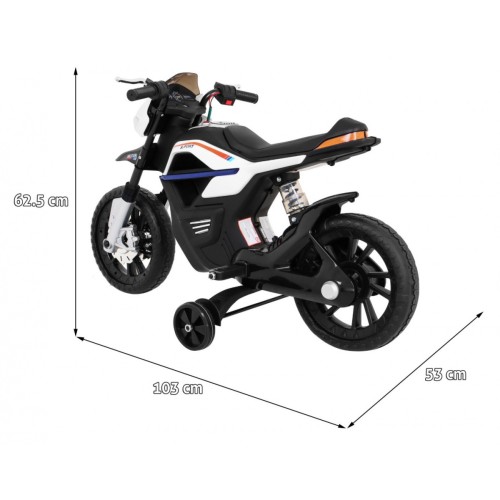 Motor Night Rider na baterii pro děti Bílá + Pomocná kola + MP3 USB + Plyn v škrticí klapce