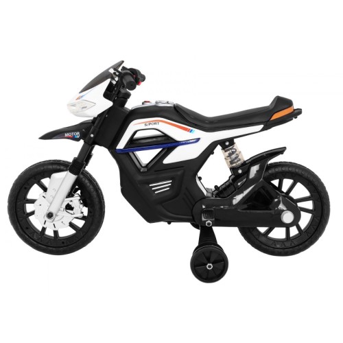 Motor Night Rider na baterii pro děti Bílá + Pomocná kola + MP3 USB + Plyn v škrticí klapce