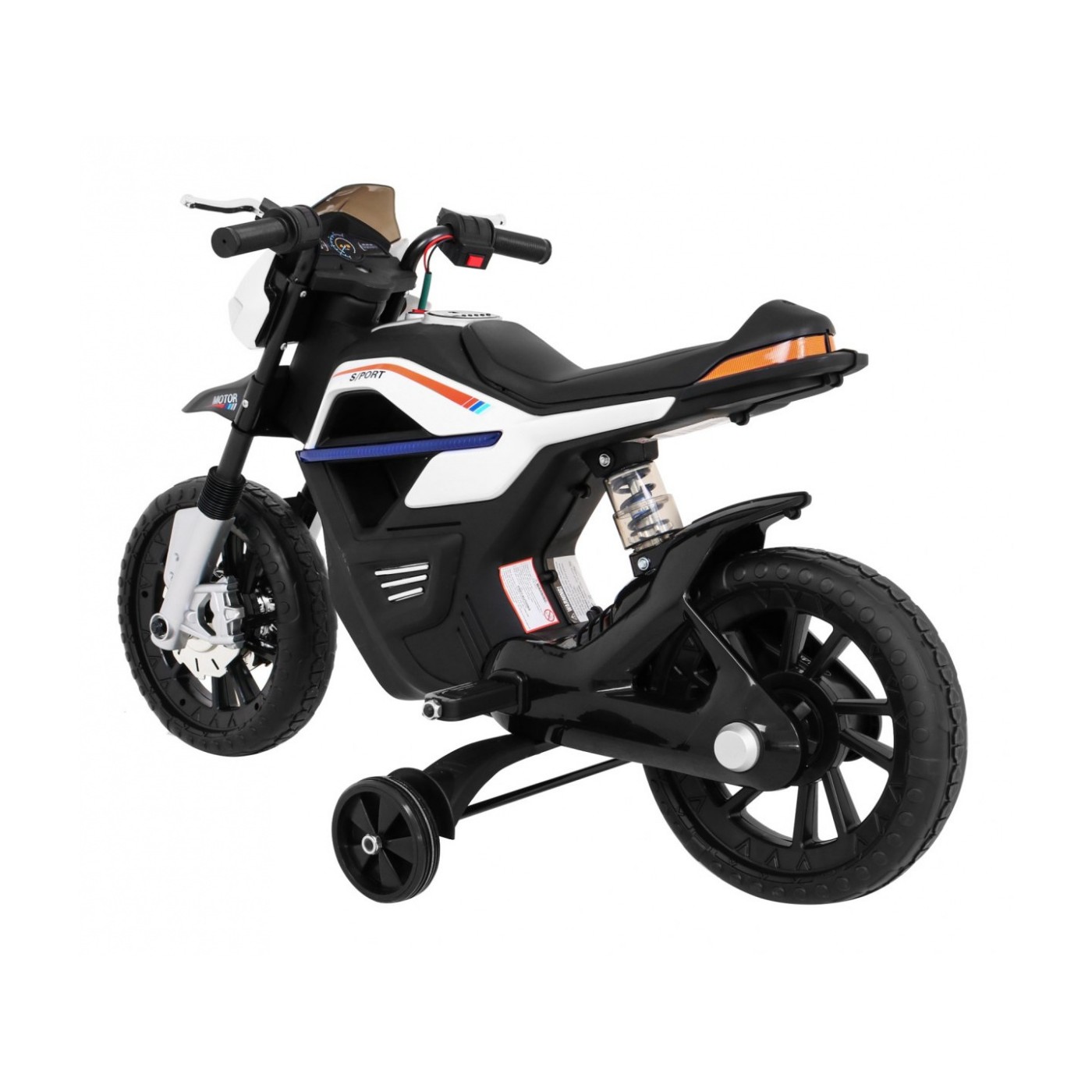 Motor Night Rider na baterii pro děti Bílá + Pomocná kola + MP3 USB + Plyn v škrticí klapce