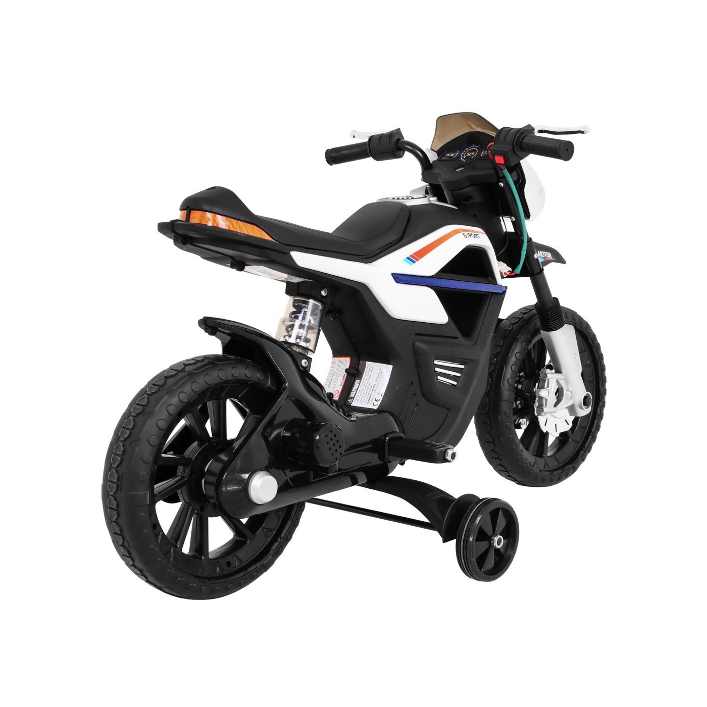 Motor Night Rider na baterii pro děti Bílá + Pomocná kola + MP3 USB + Plyn v škrticí klapce