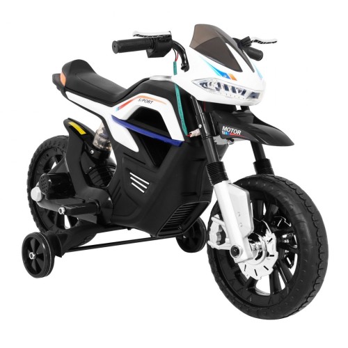 Motor Night Rider na baterii pro děti Bílá + Pomocná kola + MP3 USB + Plyn v škrticí klapce