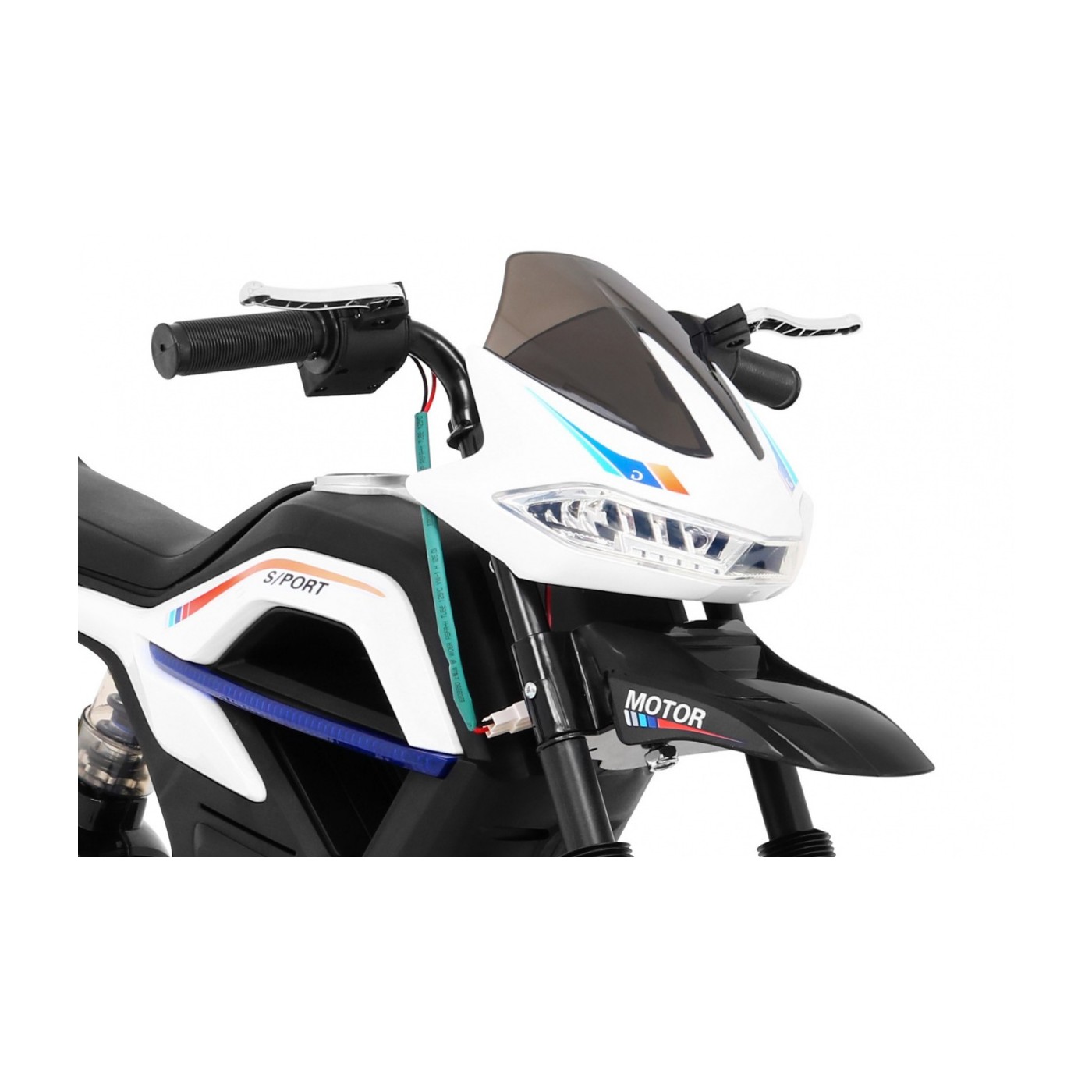Motor Night Rider na baterii pro děti Bílá + Pomocná kola + MP3 USB + Plyn v škrticí klapce