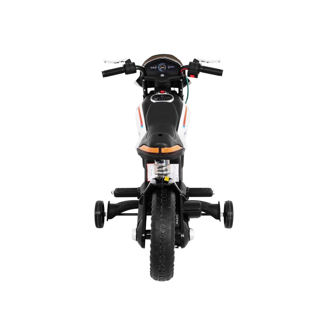 Motor Night Rider na baterii pro děti Bílá + Pomocná kola + MP3 USB + Plyn v škrticí klapce