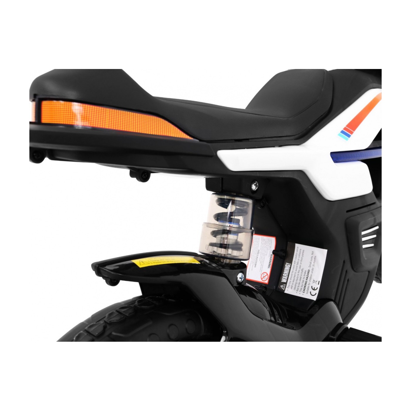 Motor Night Rider na baterii pro děti Bílá + Pomocná kola + MP3 USB + Plyn v škrticí klapce