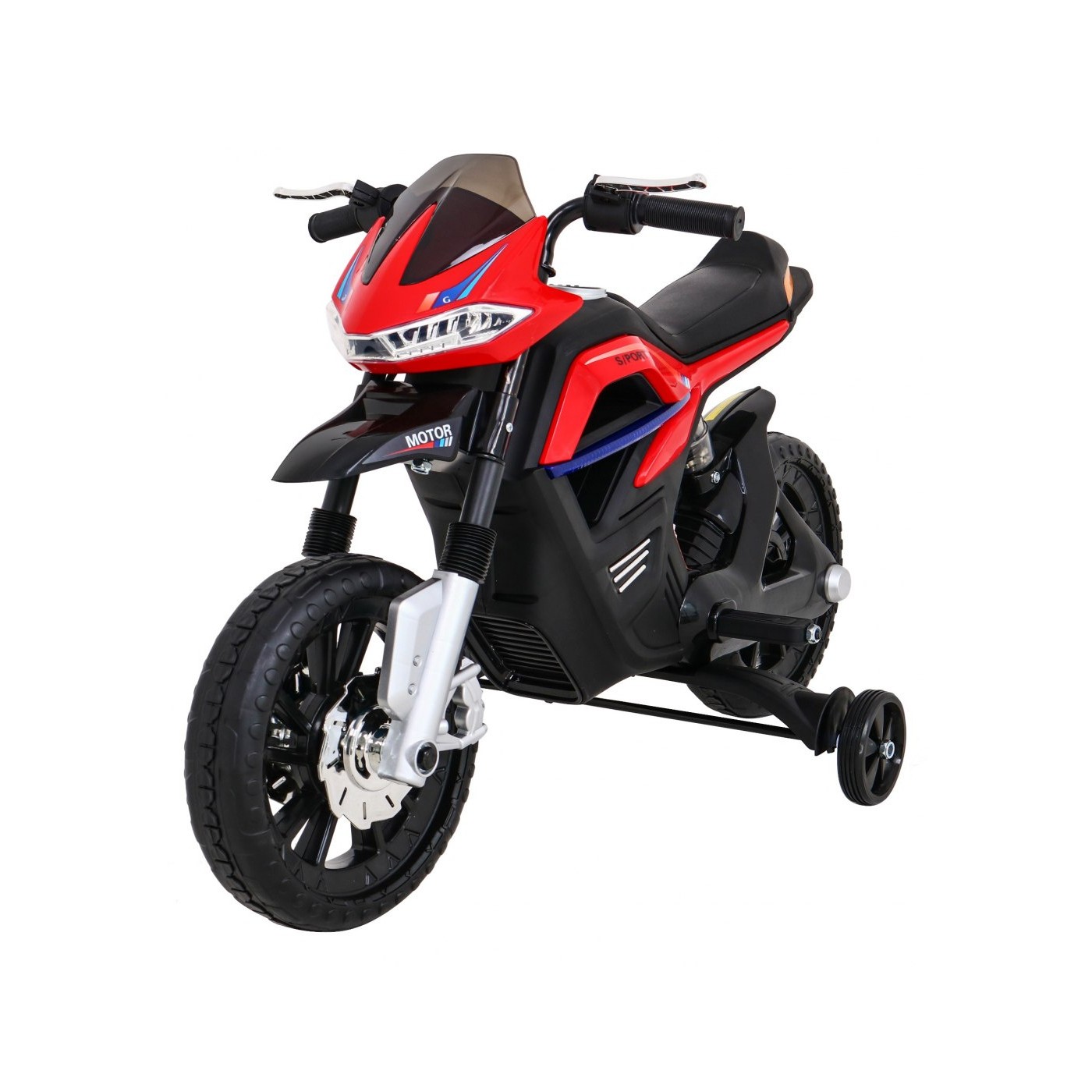 Motor Night Rider pro děti baterie červená + pomocná kola + MP3 USB + řadicí plyn