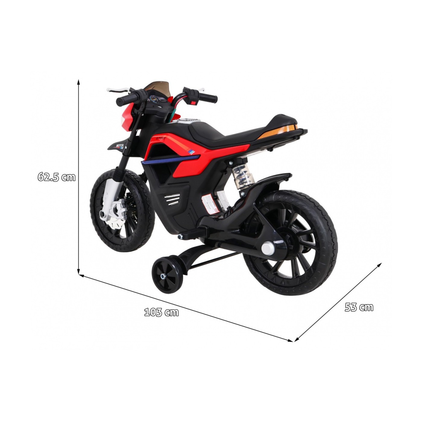 Motor Night Rider pro děti baterie červená + pomocná kola + MP3 USB + řadicí plyn