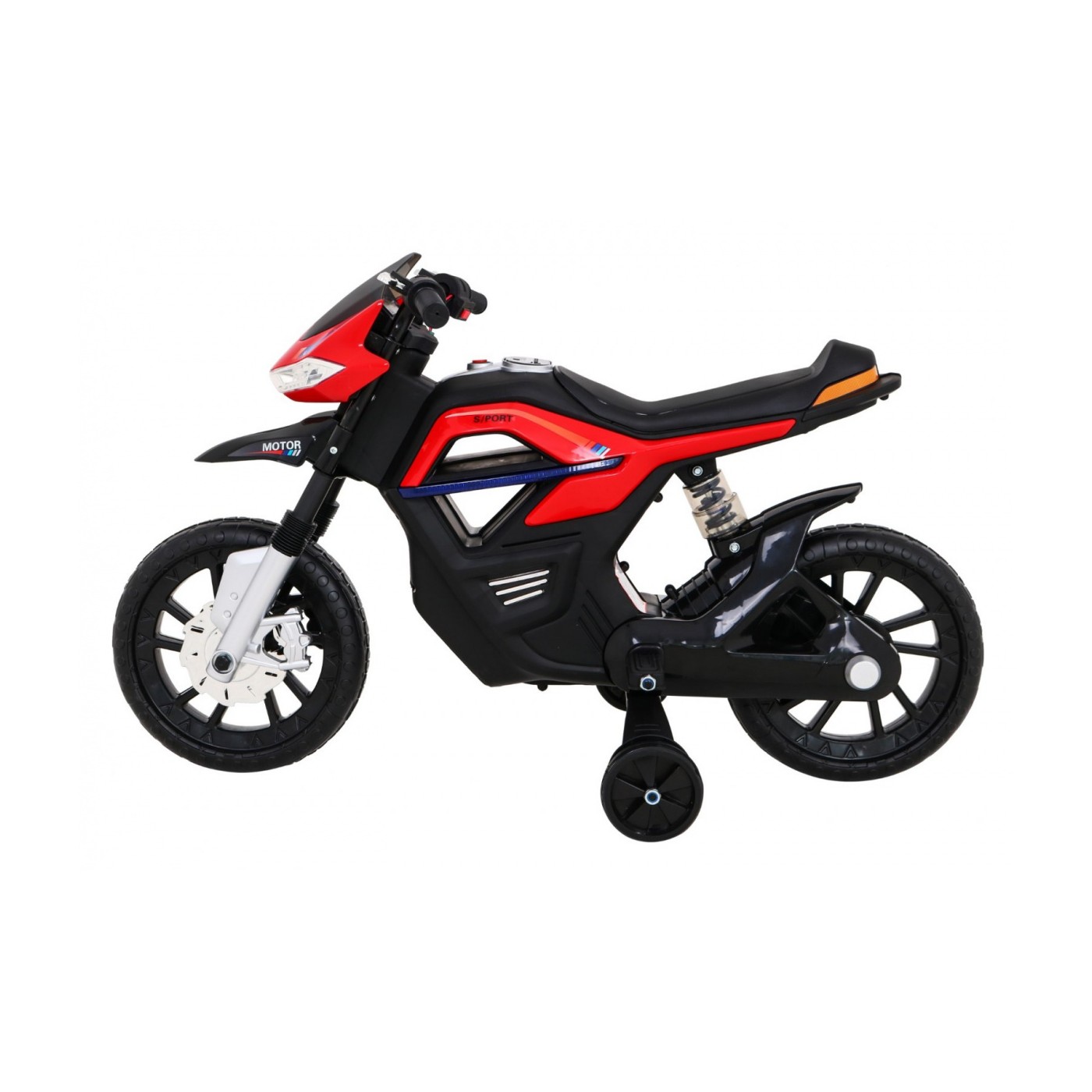 Motor Night Rider pro děti baterie červená + pomocná kola + MP3 USB + řadicí plyn