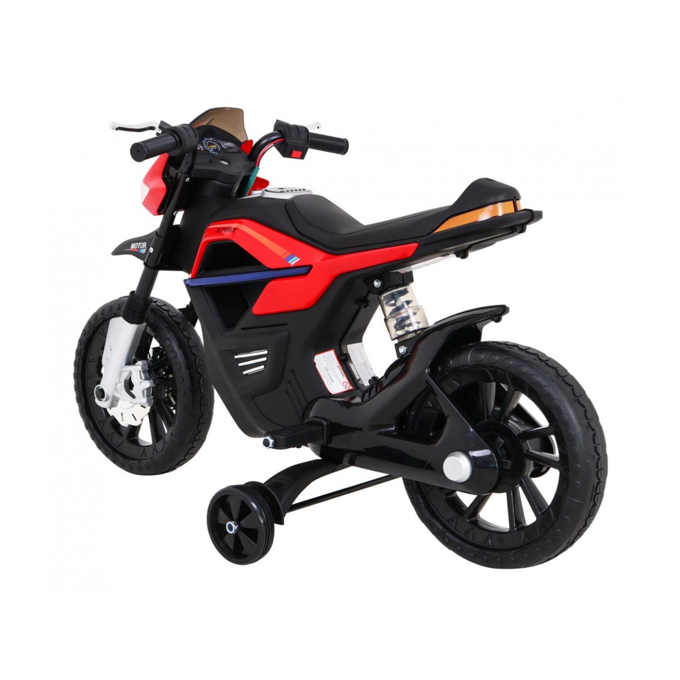 Motor Night Rider pro děti baterie červená + pomocná kola + MP3 USB + řadicí plyn