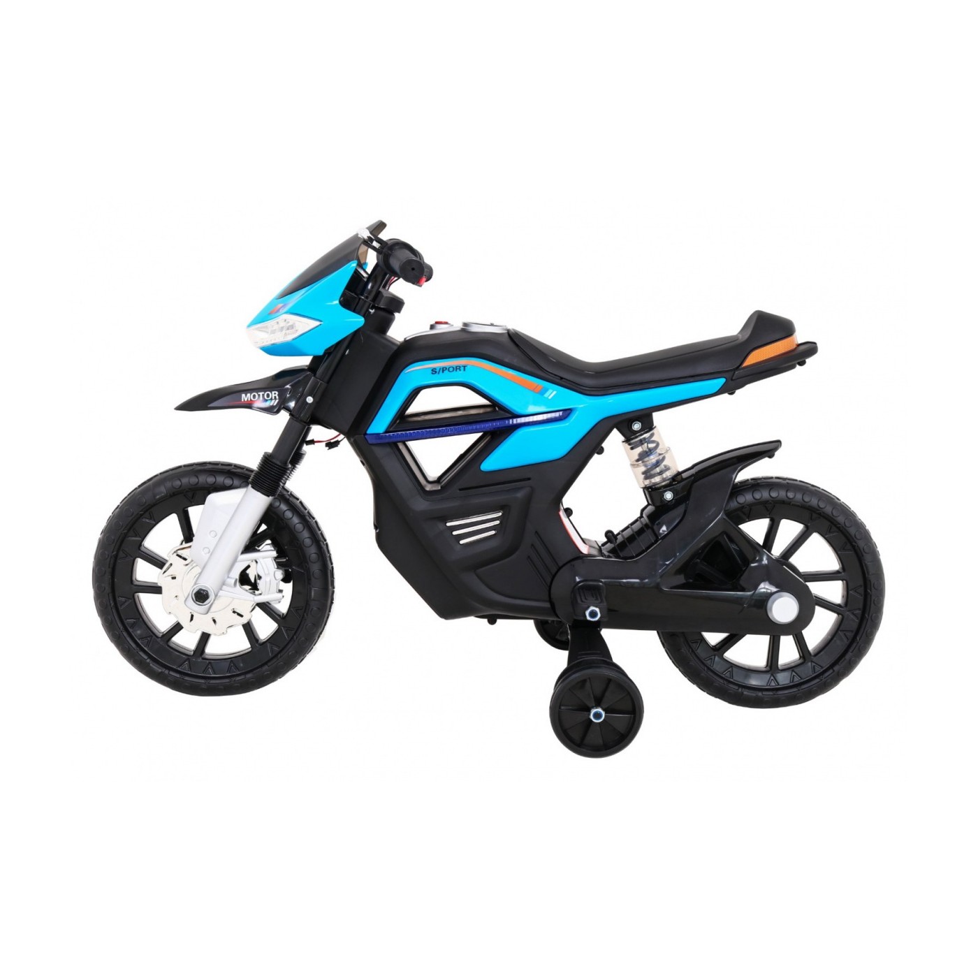 Motor Night Rider pro děti baterie modrá + pomocná kola + MP3 USB + řadicí plyn