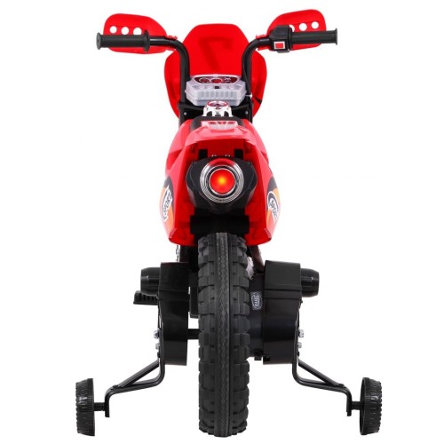 Dětské křížové motocyklové akumulátorové vozidlo červená pomocná kola LED zvonky