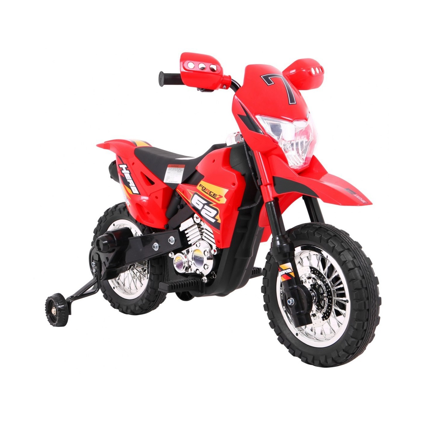 Dětské křížové motocyklové akumulátorové vozidlo červená pomocná kola LED zvonky