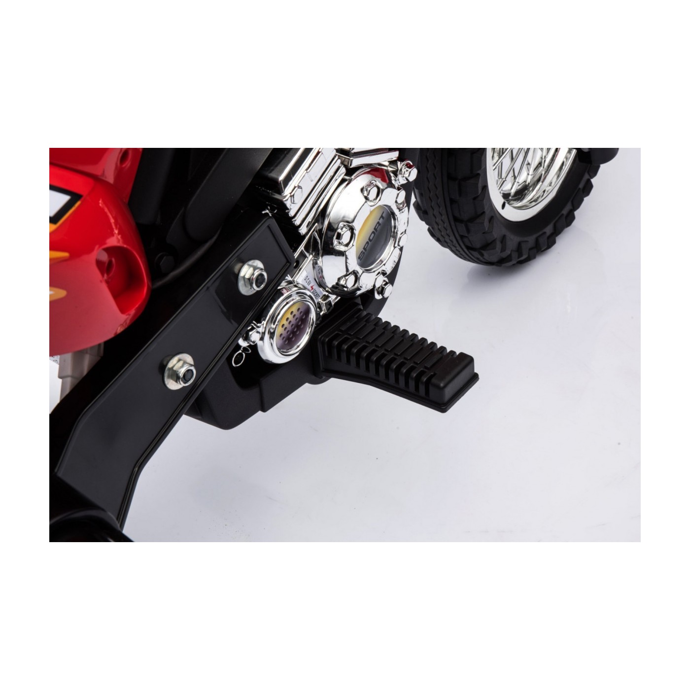 Dětské křížové motocyklové akumulátorové vozidlo červená pomocná kola LED zvonky