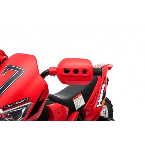 Dětské křížové motocyklové akumulátorové vozidlo červená pomocná kola LED zvonky