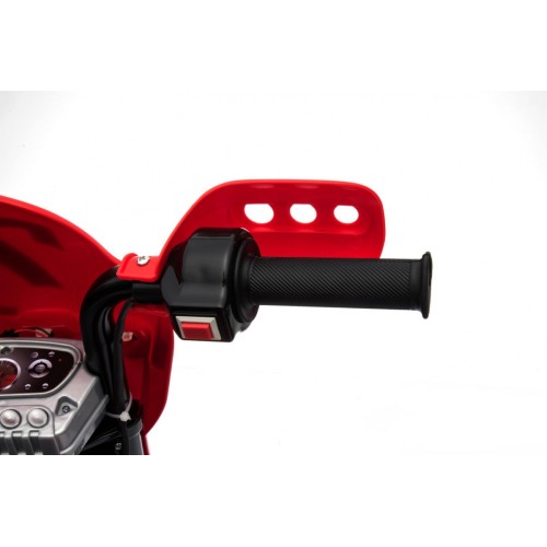 Dětské křížové motocyklové akumulátorové vozidlo červená pomocná kola LED zvonky