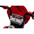 Dětské křížové motocyklové akumulátorové vozidlo červená pomocná kola LED zvonky