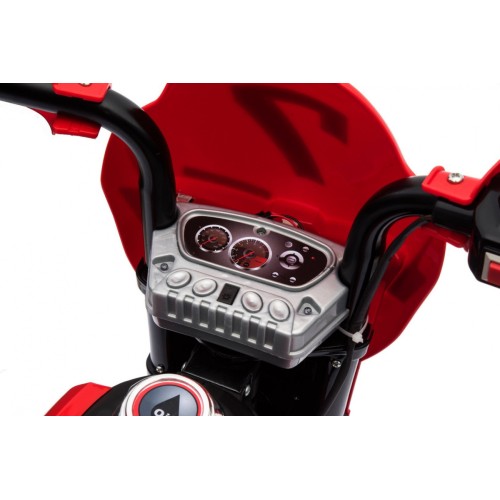 Dětské křížové motocyklové akumulátorové vozidlo červená pomocná kola LED zvonky