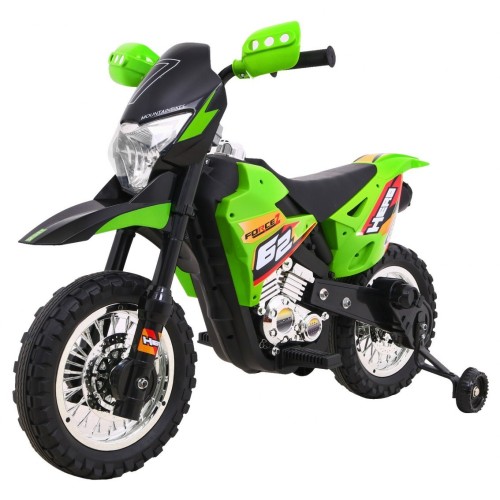 Dětské krosové motocyklové akumulátorové vozidlo Zelená pomocná kola LED zvuky