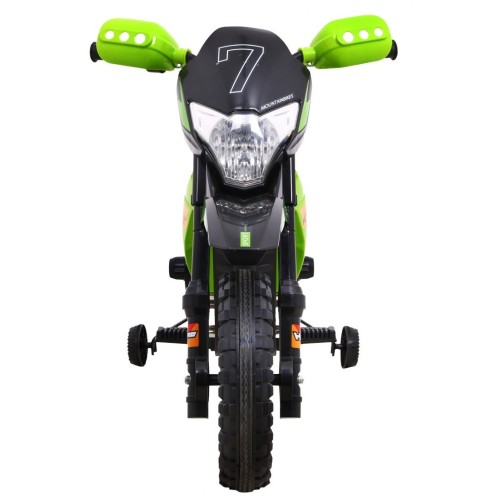 Dětské krosové motocyklové akumulátorové vozidlo Zelená pomocná kola LED zvuky