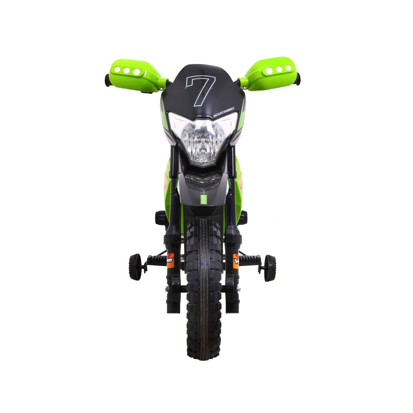 Dětské krosové motocyklové akumulátorové vozidlo Zelená pomocná kola LED zvuky