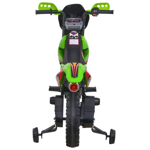 Dětské krosové motocyklové akumulátorové vozidlo Zelená pomocná kola LED zvuky