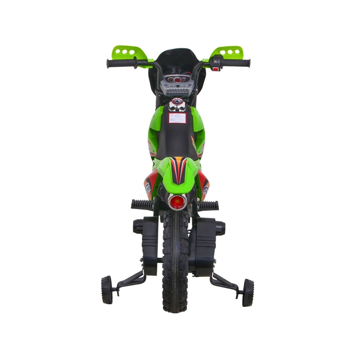 Dětské krosové motocyklové akumulátorové vozidlo Zelená pomocná kola LED zvuky