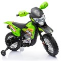 Dětské krosové motocyklové akumulátorové vozidlo Zelená pomocná kola LED zvuky
