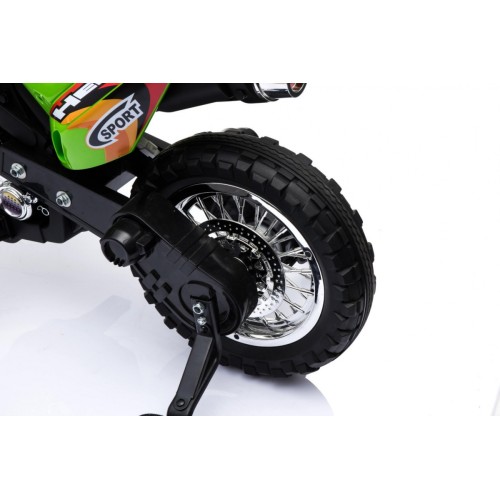 Dětské krosové motocyklové akumulátorové vozidlo Zelená pomocná kola LED zvuky